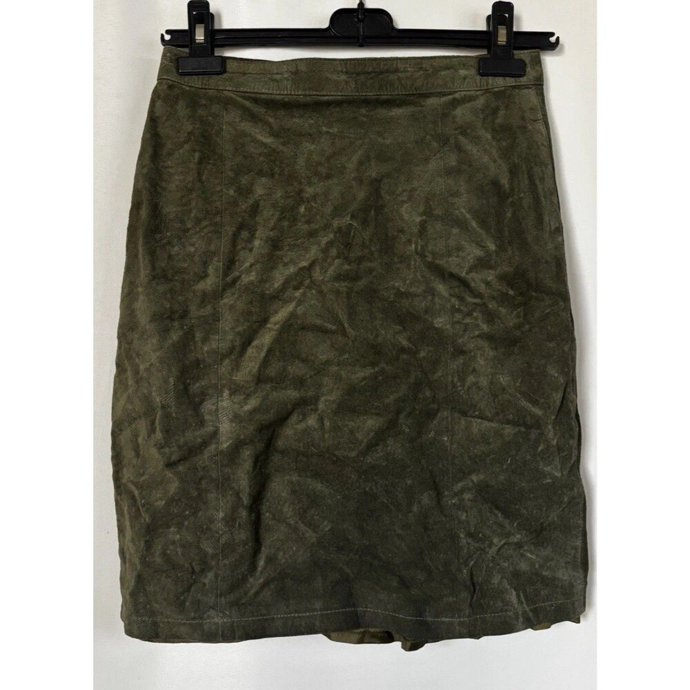 Vintage The Limited Womens Green 100% Leather Suede Skirt Back Slit SZ 10 (Small